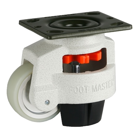 Leveling Caster, 75 Mm Polyurethane Wheel, 4 X 4-1/2 Plate, Swivel, 800 Kg Cap, NBR Foot Pad, Ivory